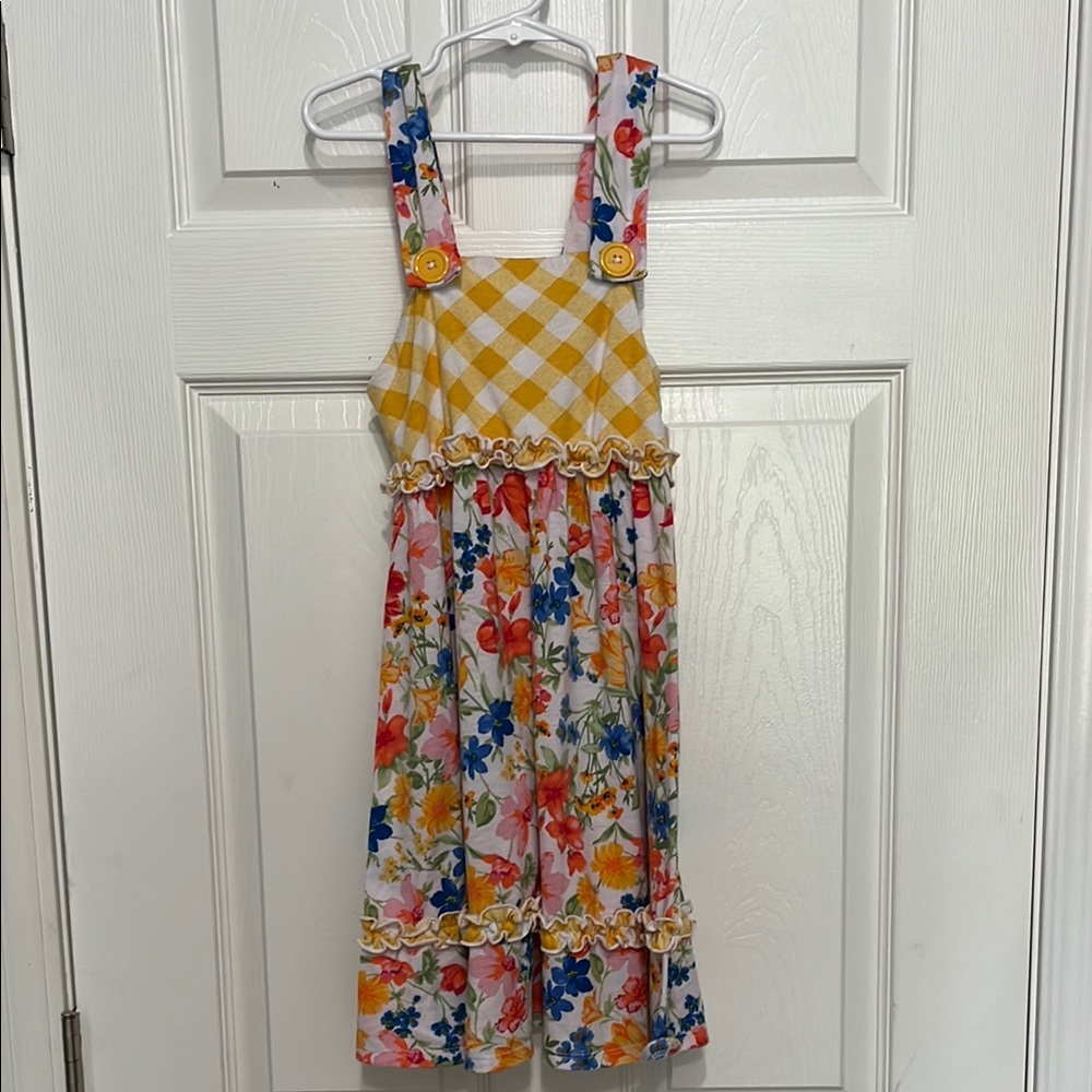 Jona Michelle Yellow and Floral Kids Casual Dress